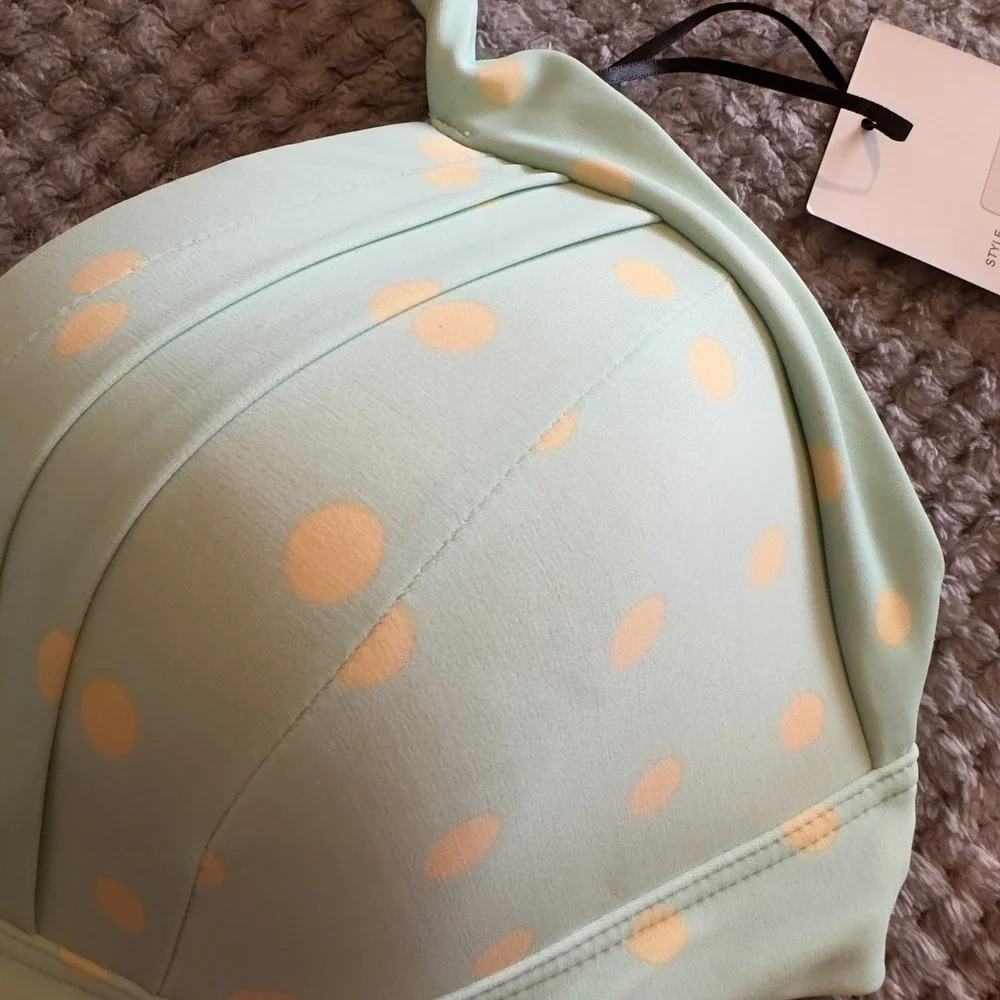 Unique Vintage Mint Green Yellow Polka Dot Halter Bikini Top XXL Retro Pinup